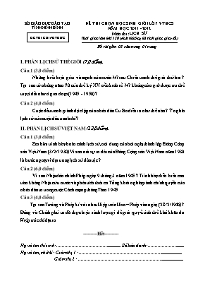 Đề thi chọn học sinh giỏi môn Lịch sử Lớp 9 - Năm học 2011-2012 - Sở GD & ĐT Ninh Bình